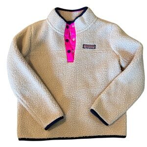 Vineyard Vines - Kids Cream Fleece Pullover w/ Pink Accents - Youth Small (6-7)